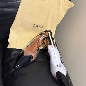 Alaia  Paris Black and Clear Slingback Heels